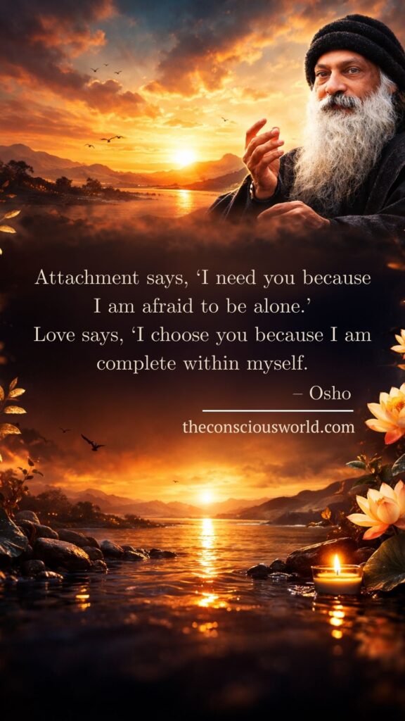 Osho quote on attachment vs love about need and emotional completeness