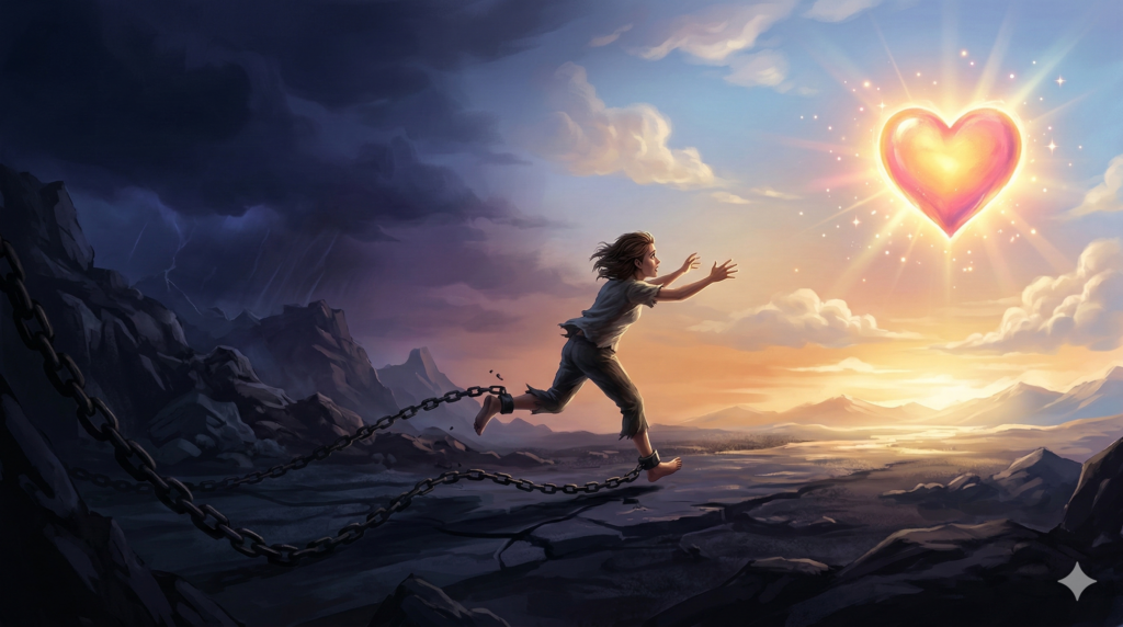 illustration showing emotional attachment where one person reaches toward someone emotionally distant